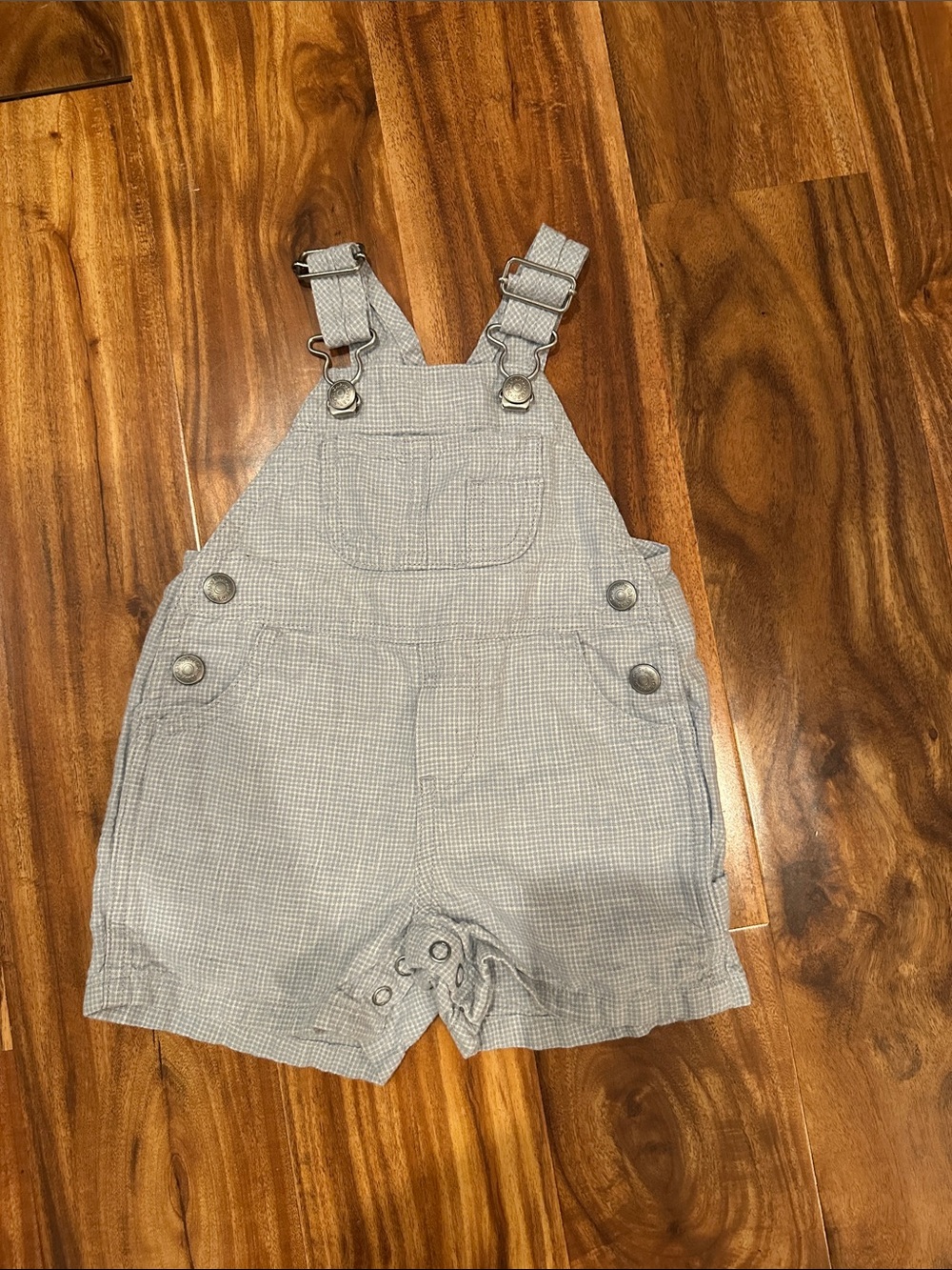 Baby Gap, Light Blue Checkered Baby Overalls Shortalls, 3M